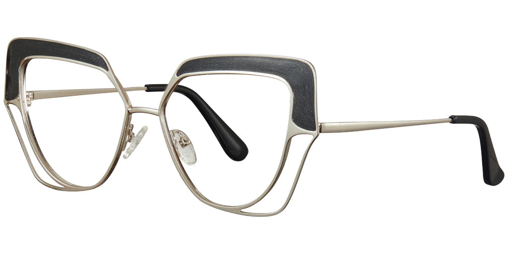 Armazón Geométrico de Metal Plateado-Negro F5768-2