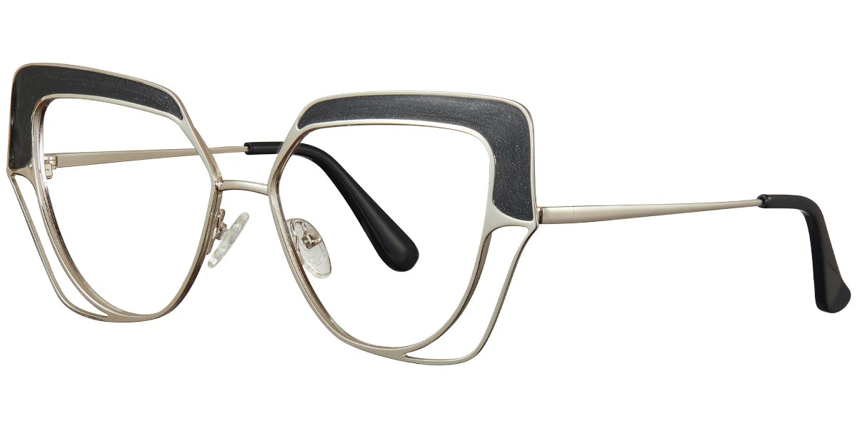 Armazón Geométrico de Metal Plateado-Negro F5768-2