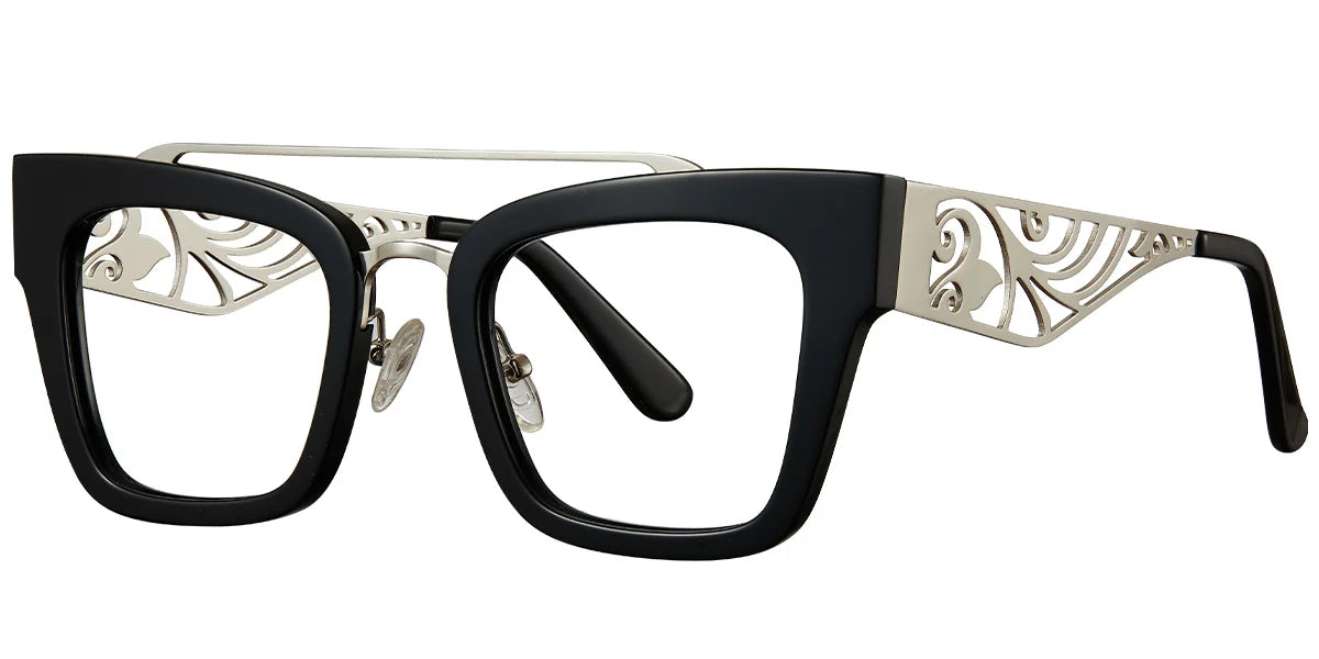 Armazón Cuadrado de Acetato Negro-Plata F5772-1